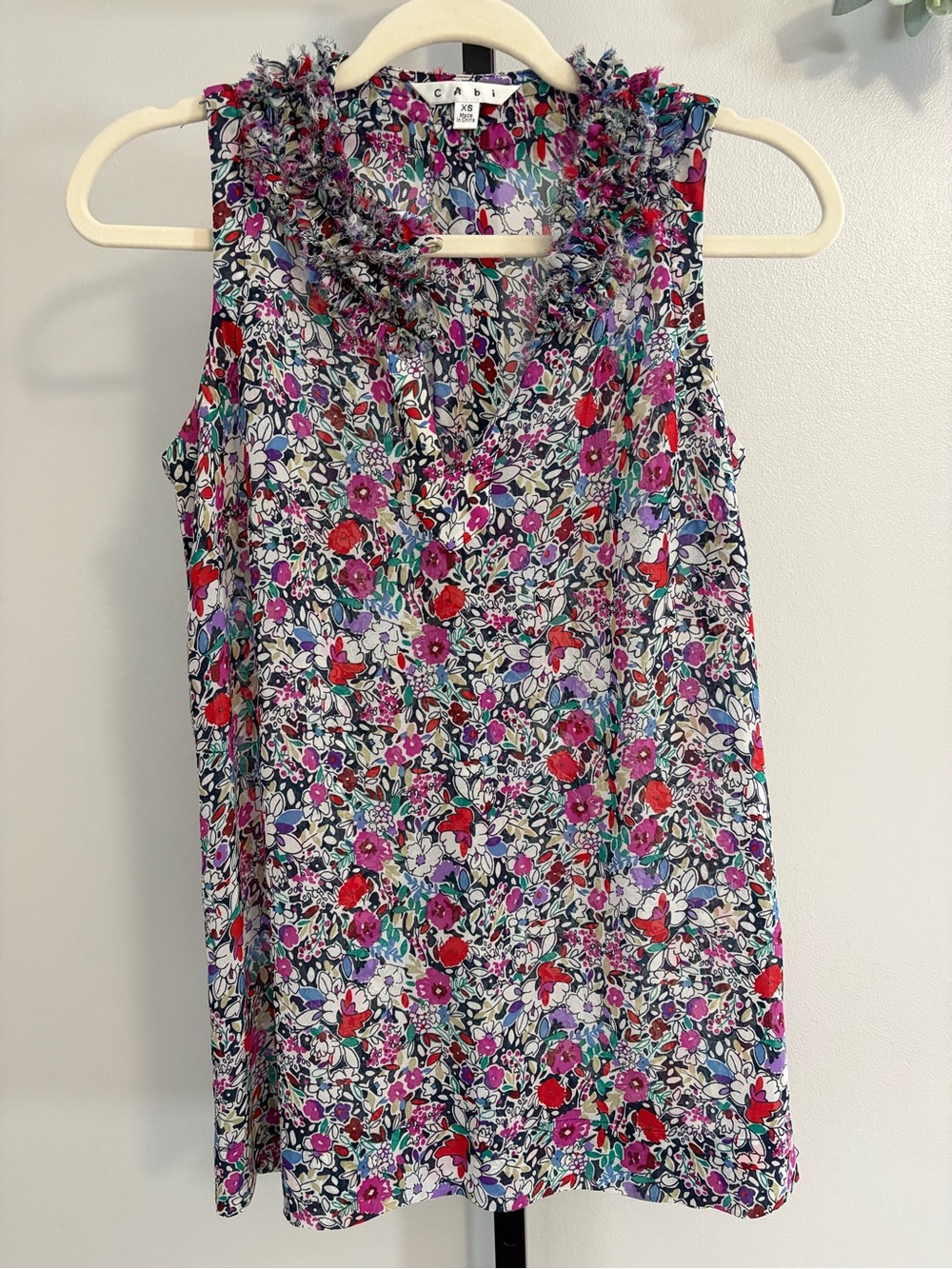 CAbi Multicolor Floral Ruffle-Neck Sleeveless Tank - Picture 4 of 16
